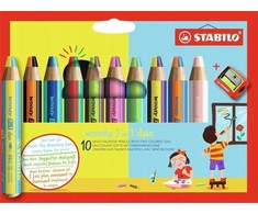 Stabilo Woody Duo 3in1 kreidelės, 10 vnt. + drožtukas