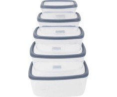 Stačiakampiai pietų indeliai MG Home Misto 5 hermetiški indeliai 2700/1800/1150/650/340 ml pilki