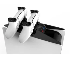 Saitake STK-DZ503 Dubultā uzlādes stacija Doks Sony PlayStation 5 PS5 kontrolieriem konsoles formā Melna
