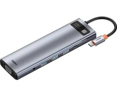 Šakotuvas 11in1 Baseus Metal Gleam Series USB-C į 3x USB 3.0 + 2x HDMI + USB-C PD + Ethernet RJ45 + Micro SD/SD + VGA + AUX