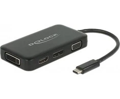 DLC DeLOCK 63929 knyginių kompiuterių dokas / jungčių replikatorius USB 2.0 Type-C Juoda