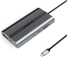 „Orico“ USB-C 12w1 | USB-A | USB-C PD 100W | HDMI 4K | VGA | RJ45 Gigabit - pilka
