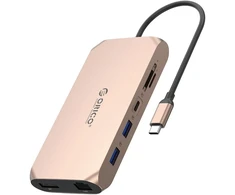 Orico USB-C 12 viename | USB-A 3.1 | USB-A 2.0 | USB-C PD 100W | 1x USB-C 3.1 | 2x HDMI 2.0 4K 60Hz | 1x DP 1.4 4K 60Hz | Micro SD/SD 3.0 | RJ45 Gigabit | 1x garso jungtis – rožinio aukso spalvos