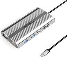 Orico USB-C 12w1 | USB-A | USB-C PD 100W | HDMI 4K | VGA | RJ45 Gigabit - sidabrinė
