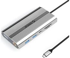 Orico USB-C 12w1 | USB-A | USB-C PD 100W | 2x HDMI 4K 60Hz | DisplayPort 4K 60Hz | RJ45 Gigabit - sidabrinė