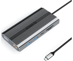 „Orico“ USB-C 12w1 | USB-A | USB-C PD 100W | 2x HDMI 4K 60Hz | DisplayPort 4K 60Hz | RJ45 Gigabit - pilka