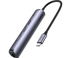 5in1 UGREEN CM418 adapteris USB-C Hub į 2x USB 3.0, HDMI, RJ45, USB-C - Pilkas