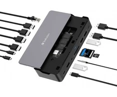 Verbatim USB-C Pro 15w1 2x HDMI |1x RJ45 |3x USB-A |3x USB-C |1x SD |1x Micro SD |1x Audio |1x DP |1x SSD pilka