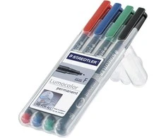 Universalūs rašikliai STAEDTLER Lumocolor® 318-WP4 permanentiniai, 0,6 mm, ploni - su 4 spalvų asortimentu
