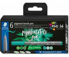 Staedtler STAEDTLER MultiInk Pigment Arts brush pen 6er-Set grün&amp;türki retail