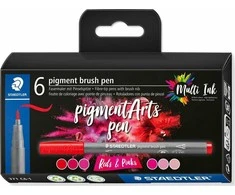 Staedtler MultiInk Pigment Arts brush pen komplektas 6 reds&amp;pinks retail