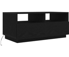 Kavos staliukas su LED lemputėmis, juodo ąžuolo spalvos, 90x49x40 cm