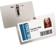 Staples DURABLE Identyfikator samolaminujacy su kombi klipem, 25 vnt