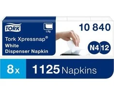 Stalo servetėlės Tork Universal N4 (10840), 1 sluoksnis, baltos spalvos, 225 vnt, (įpak,5vnt)