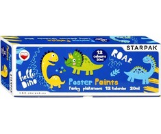 Plakatiniai dažai Starpak, 12 spalvų, 20ml, dinozaurų motyvas