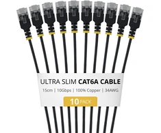 StarTech Kabelis sieciowy Juodas 0,15 m Cat6a U/UTP (UTP) Okrągły (6AUTP34BKS15CM10PK)