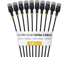 StarTech Kabelis sieciowy Cat6a U/UTP (UTP) juoda 0,3 m apvalus (6AUTP34BKS30CM10PK)