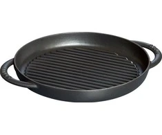 STAUB Apvali ketaus kepsninė su dviem rankenomis, 30 cm, juoda