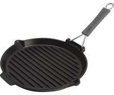 STAUB Apvali ketaus grilio keptuvė 27 cm, juoda