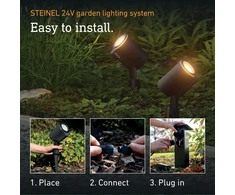 Steinel Rinkinys 2x oprawa ogrodowa wbijana SPOT GARDEN 24V LED nightmatic 7,84W 363lm 1800-4000K RGBWW IP65 IK03 antracito / aliuminio plus maitinimo šaltinis 35W plus przewód plus trójnik