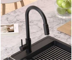 Steiner CINDY SteelQ trijų krypčių plieno virtuvės maišytuvas su ištraukiamu snapeliu ir dušu, plienas