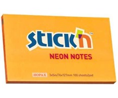 Stickn Lipnūs lapeliai Stick´N 21168, 76x127mm, 100 lapelių,neoninės oranžinės spalvos