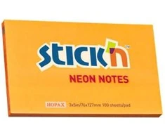 Stickn Lipnūs lapeliai Stick´N 21168, 76x127mm, 100 lapelių,neoninės oranžinės spalvos
