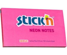 Stickn Lipnūs lapeliai Stick´N 21169, 76x127mm, 100 lapelių, neoninės rožinės spalvos