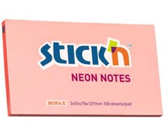 Stickn Lipnūs lapeliai Stick´N 21170, 76x127mm, 100 lapelių,neoninės rožinės spalvos