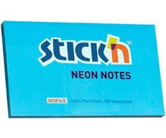 Stickn Lipnūs lapeliai Stick´N 21213, 76x127mm, 100 lapelių, neoninės mėlynos spalvos