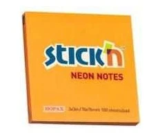 Stickn Lipnūs lapeliai Stick´N 21164, 76x76mm, 100 lapelių,neoninės oranžinės spalvos