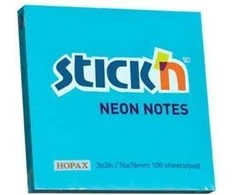 Stickn Lipnūs lapeliai Stick´N 21209, 76x76mm, 100 lapelių, neoninės mėlynos spalvos