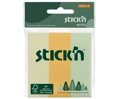 Lipnūs lapeliai StickN 21886 FSC 76x25mm, 3 spalvos po 50 vnt, pastelinės spalvos