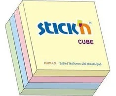 Stickn Lipnūs lapeliai Stick´N 21013, 76x76mm, 400 lapelių, įvairių pastelinių spalvų