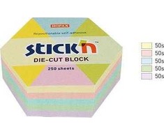 Stickn Notes sześciokąt, 61x70mm, mix 5 kol. pastelowych, 250kart. Stick''n 21826