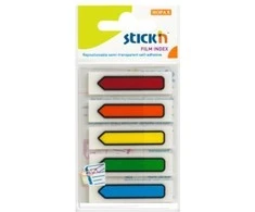 Stickn Plastikiniai žymekliai Stick´N 21464, 45x12mm, strėlytės formos, 5 ryškios spalvos po 20vnt., blisteryje