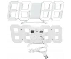 Strado 4in1 3D LED skaitmeninis laikrodis, sieninis žadintuvas, termometras, data, baltas