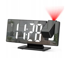 Strado Elektroninis Laikrodis LED cyfrowy su projektorem budzik termometr lustro 4w1 juoda