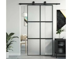 Stumdomos durys, juodos, 102,5x205cm, stiklas ir aliuminis