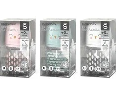 Suavinex 307826-STIKLINIS BUTELIS 120 ML / FIZIOLOGINIS SX PRO LĖTOS TEKĖJIMO ŽIEDUTĖLIS / MĖTŲ SKONIS / BONHOMIA