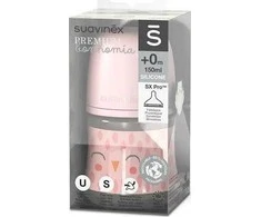 Suavinex 307831-STIKLINIS BUTELIS 120ML/FIZIOLOGINIS SNAP ŽIEDUKLIS SX PRO LĖTOS TEKĖJIMO/ROŽINĖ PELĖDA/BONHOMIA