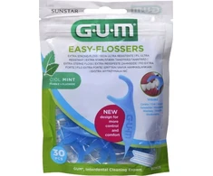 GUM Sunstar Easy Flossers Cool Mint Vit-E Fluor tarpdančių valymo priemonė 30 vienetų