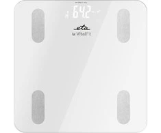 Virtuvinės svarstyklės ETA | Išmanios asmeninės svarstyklės | Vital Fit ETA678190000 | Kūno analizatorius | Didžiausias svoris (keliamoji galia) 180 kg | Tikslumas 100 g | Kūno masės indekso (KMI) matavimas | Baltas