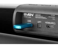 Namų kino sistema Sven garso juosta SB-2200D, juoda (300 W, „DolbyDigital“, „Bluetooth“, HDMI, nuotolinio valdymo pultas, optinis, USB, ekranas, belaidis žemųjų dažnių garsiakalbis)