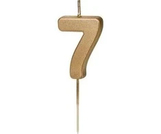 PartyDeco Gimtadienio žvakutė su smeigtuku nr 7 auksinė 4,5cm
