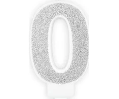 PartyDeco Gimtadienio žvakutė nr 0 sidabrinė blizganti 7cm