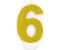 PartyDeco Gimtadienio žvakutė nr 6 auksinė blizganti 7cm