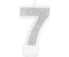 PartyDeco Gimtadienio žvakutė nr 7 sidabrinė blizganti 7cm