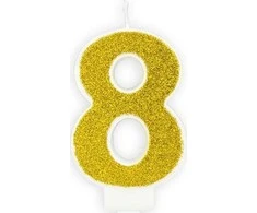 PartyDeco Gimtadienio žvakutė nr 8 auksinė blizganti 7cm