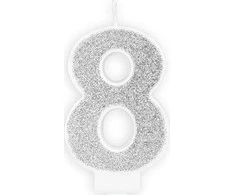 PartyDeco Gimtadienio žvakutė nr 8 sidabrinė blizganti 7cm